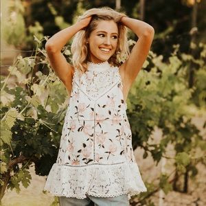 Rose Lace Blouse with Peplum Ruffle Hemline